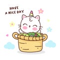 Cute Unicorn cat playing in flower pot. Series Happy Kitten Meow