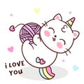 Cute Unicorn cat playing knitting wool. Series Happy Kitten Meow