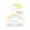 Cute unicorn cat on the rainbow Royalty Free Stock Photo