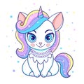 Cute unicorn cat with rainbow mane. Vector Royalty Free Stock Photo