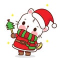 Cute unicorn cat vector with merry christmas tree winter kawaii cartoon x mas festival happy new year