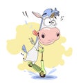 Cute unicorn character riding kick scooter, funny magical animal cartoon vector Illustration Royalty Free Stock Photo