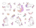 Cute unicorn characters with magical things