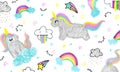 Cute unicorn child`s hand drawn in pastel color.