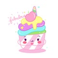 Cute Unicorn cupcake vector, Birthday bakery party, Kawaii animal pony cartoon Royalty Free Stock Photo