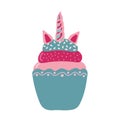 Cute unicorn cupcake on a white background. Unicake it s funny wordplay Unicorn and Cake. It can be used for sticker Royalty Free Stock Photo