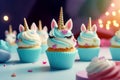 Cute unicorn cupcakes birthday. Generate Ai
