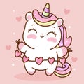 Cute Unicorn cupid vector with sweet heart label pony cartoon kawaii animals pastel background Valentines day Royalty Free Stock Photo