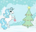 Cute unicorn decorates the Christmas tree