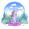 Cute unicorn doing yoga