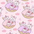 Cute unicorn donut vector and friend rabbit cartoon bear Seamless pattern: Series Kawaii food Girly doodlesFairytale animal Royalty Free Stock Photo