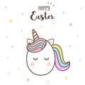 Cute unicorn Easter egg Cartoon Character vectors with pastel rainbow. Kawaii Filly Unicorn, Fairytale pony isolated on white