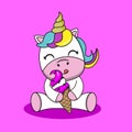 Cute unicorn eating ice cream.