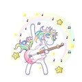 A cute unicorn with an electro guitar Royalty Free Stock Photo