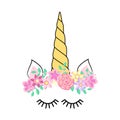 Cute unicorn face. Funny character with rose flowers. Card and shirt print design. Colorful Royalty Free Stock Photo