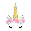 Cute unicorn face. Funny character with rose flowers. Card and shirt print design. Colorful Royalty Free Stock Photo