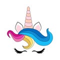 Cute unicorn face with pastel rainbow flowers isolated Royalty Free Stock Photo