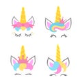 Cute unicorn faces. Unicorn heads. Unicorn constructor. Vector