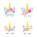 Cute unicorn faces. Unicorn heads. Unicorn constructor. Vector