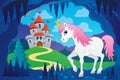 Cute unicorn in fairy tale cave