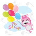 Cute unicorn flies with colorful balloons vector cartoon, Kid postcard, wallpaper, and greeting card Royalty Free Stock Photo