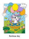 Cute unicorn flying on air balloons color illustration Royalty Free Stock Photo