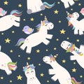 Cute unicorn flying in the sky seamless pattern