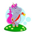 Cartoon unicorn with ribbon and bell