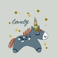 Cute unicorn , hand-drawn illustration. Vector for design t-shirts typography cards and posters.