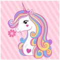 Cute unicorn head white Rainbow color vector illustration. Unicorn white vector head with mane and horn Royalty Free Stock Photo