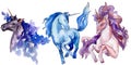 Cute unicorn horse. Fairytale children sweet dream. Watercolor background set. Isolated unicorn illustration element.