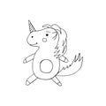 Cute unicorn icon, sticker. sketch hand drawn doodle style. minimalism, monochrome. fairy tale child character