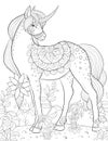 Adult coloring book,page a cute unicorn image for relaxing.Zen art style illustration. Royalty Free Stock Photo