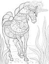 Adult coloring book,page a cute unicorn image for relaxing.Zen art style illustration. Royalty Free Stock Photo
