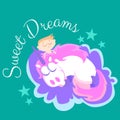 Cute unicorn isolated set, magic pegasus flying with wing and horn on rainbow, fantasy horse vector illustration, myth Royalty Free Stock Photo