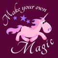 Cute unicorn isolated set, magic pegasus flying with wing and horn on rainbow, fantasy horse vector illustration, myth Royalty Free Stock Photo