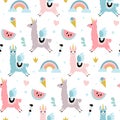 Cute unicorn llama alpacaseamless pattern. Vector illustration