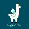 Cute unicorn llama alpaca. Vector illustration