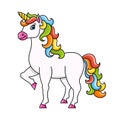 Cute unicorn. Magic fairy horse. Colorful vector illustration. Cartoon style. Isolated on white background. Design element. Royalty Free Stock Photo