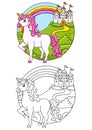 Cute unicorn. Magic fairy horse. Coloring book page for kids. Cartoon style. Vector illustration isolated on white background Royalty Free Stock Photo