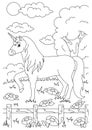 Cute unicorn. Magic fairy horse. Coloring book page for kids. Cartoon style. Vector illustration isolated on white background Royalty Free Stock Photo