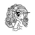 Cute unicorn. A magical animal. Black-and-white linear drawing. Vector Royalty Free Stock Photo