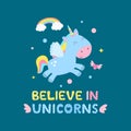 Cute unicorn and magical items vector illustration.