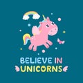 Cute unicorn and magical items vector illustration.