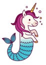 Cute unicorn mermaid simple cartoon illustration. Magical