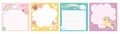 Cute unicorn note pages ptintable template vector set