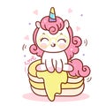 Cute Unicorn pancake vector pony child cartoon magic Fairytale animal: Series Kawaii food dessert bakery shop