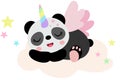 Cute unicorn panda sleeping on cloud