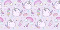 Cute unicorn pattern seamless horizontal in pastel color. Kawaii unicorn background Royalty Free Stock Photo