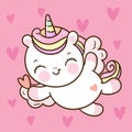 Cute Unicorn pegasus cupid vector with sweet heart pony cartoon kawaii animals pastel background Valentines day Royalty Free Stock Photo